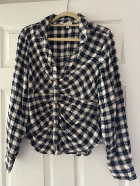Anthropologie Black and White Plaid Button-Down Shirt